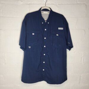 Columbia PFG Men's XL Button Front Shirt Blue Short Sleeve